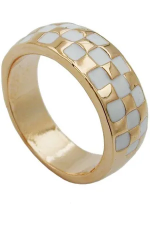 GALLAY Fingerring 8mm Schachbrettmuster weiß emailliert vergoldet Ringgröße 54 (1-tlg) - Verkäufer: Cats Collection