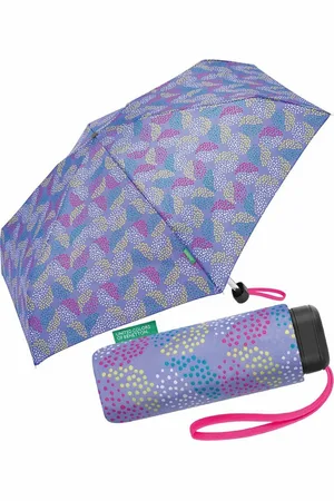 Benetton Taschenregenschirm Ultra Mini Flat - Pop Dots deep periwinkle, mit modernem Punkte-Kreise-Muster - Verkäufer: RS-Versand
