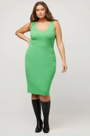 Ulla Popken Strickkleid Strickkleid Rippstrick Slim Midilänge V-Ausschnitt - Verkäufer: Popken Fashion Group