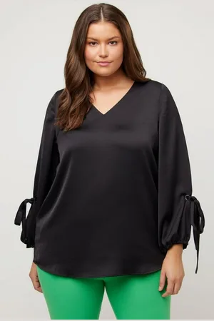 Ulla Popken Satinbluse Bluse V-Ausschnitt A-Linie Zierschleife - Verkäufer: Popken Fashion Group