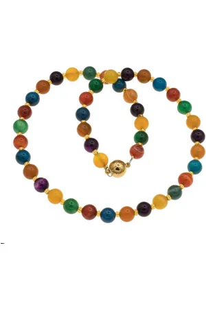 Bella Carina Perlenkette Kette mit 8 mm Achat Perlen bunt, Edelstahl Magnetverschluss - Verkäufer: