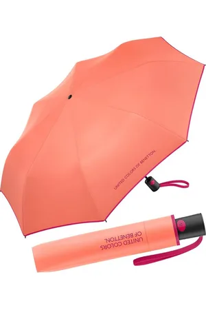 Benetton Taschenregenschirm Mini Automatik HW 2022 - fresh salmon, leuchtende Modefarben mit kontrastreichem Saum - Verkäufer: RS-Versand