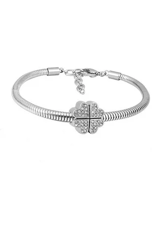 Bungsa Armband Armband Schlangenkette mit Kleeblatt-Anhänger Kristall Silber aus (1 Armband, 1-tlg), Bracelet Armschmuck - Verkäufer: