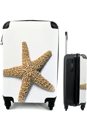 MuchoWow Handgepäckkoffer Seestern - Braun - Weiß, 4 Rollen, Reisetasche mit rollen, Handgepäck für Ferien, Trolley, Reisekoffer - Verkäufer: GmbH