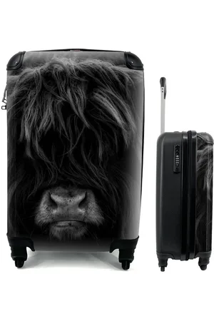 MuchoWow Handgepäckkoffer Schottischer Highlander - Kuh - Schwarz - Weiß - Porträt, 4 Rollen, Reisetasche mit rollen, Handgepäck für Ferien, Trolley, Reisekoffer - Verkäufer: GmbH