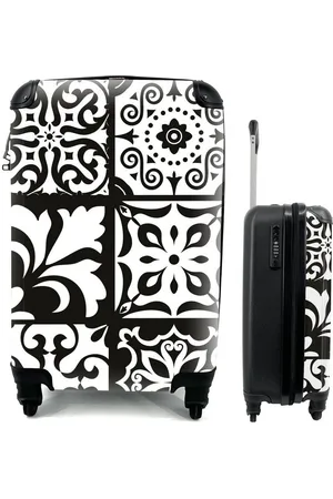 MuchoWow Handgepäckkoffer Muster - Schwarz - Weiß - Blumen - Abstrakt, 4 Rollen, Reisetasche mit rollen, Handgepäck für Ferien, Trolley, Reisekoffer - Verkäufer: GmbH