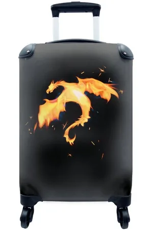 MuchoWow Handgepäckkoffer Feuer speiender Drache auf schwarzem Hintergrund, 4 Rollen, Reisetasche mit rollen, Handgepäck für Ferien, Trolley, Reisekoffer - Verkäufer: GmbH