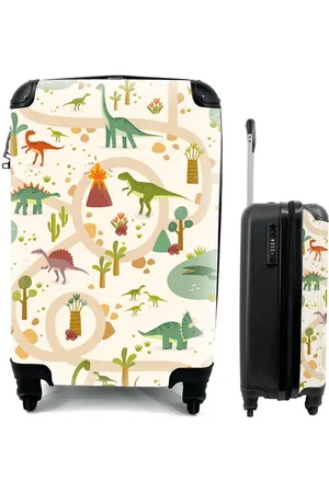 MuchoWow Handgepäckkoffer Dinosaurier - Vulkan - Kinder - Beige, 4 Rollen, Reisetasche mit rollen, Handgepäck für Ferien, Trolley, Reisekoffer - Verkäufer: GmbH