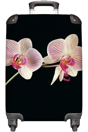 MuchoWow Handgepäckkoffer Orchidee - Blumen - Schwarz - Rosa - Knöpfe, 4 Rollen, Reisetasche mit rollen, Handgepäck für Ferien, Trolley, Reisekoffer - Verkäufer: GmbH