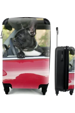 MuchoWow Handgepäckkoffer Französische Bulldogge - Auto - Rot, 4 Rollen, Reisetasche mit rollen, Handgepäck für Ferien, Trolley, Reisekoffer - Verkäufer: GmbH