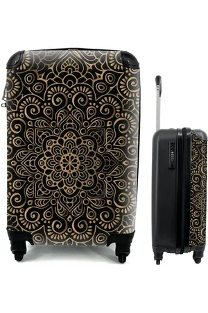 MuchoWow Handgepäckkoffer Goldenes Muster auf schwarzem Hintergrund, 4 Rollen, Reisetasche mit rollen, Handgepäck für Ferien, Trolley, Reisekoffer - Verkäufer: GmbH