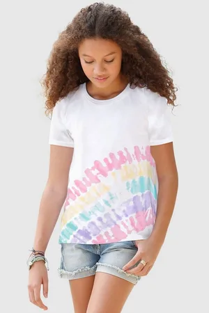 Kidsworld T-Shirt Mit Regenbogen-Print Kurzarm, hüftlang geschnitten, bedruckt, Rundhals-Ausschnitt