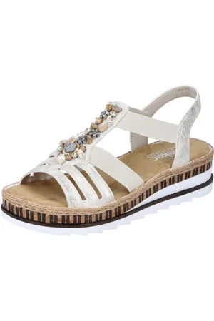 Rieker Sandale, Sommerschuh, Sandalette, Keilabsatz, im Metallic-Look