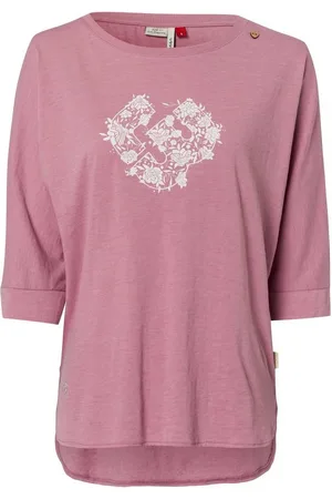 Ragwear Langarmshirt RAG Longsleeve SHIMONA O PRINTED mit Frontdruck und Zierknopf, hinten länger geschnitten