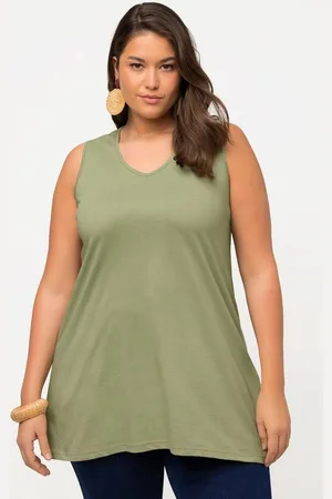 Ulla Popken Longshirt Longtop Naturfärbung A-Linie V-Ausschnitt ärmellos - Verkäufer: Popken Fashion Group