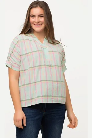 Ulla Popken Longbluse Bluse Karomuster Oversized V-Ausschnitt Halbarm - Verkäufer: Popken Fashion Group