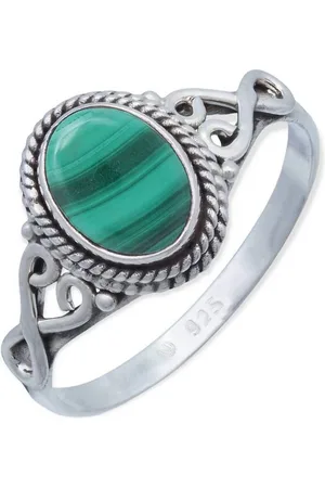 mantraroma Silberring BAGHIMI oval aus 925 Silber mit Malachit (Ring mit Schmuckbeutel), Damenring aus 925er Silber - Verkäufer: