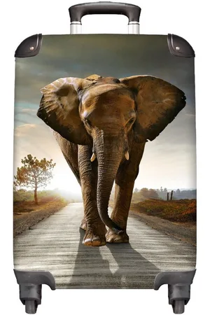 MuchoWow Handgepäckkoffer Elefant - Straße - Tiere - Sonnenuntergang - Landschaft, 4 Rollen, Reisetasche mit rollen, Handgepäck für Ferien, Trolley, Reisekoffer - Verkäufer: GmbH