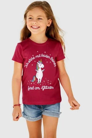 Kidsworld T-Shirt Mit Einhorn-Druck und Glitzereffekten Kurzarm, hüftlange Passform, mit stylischem Print