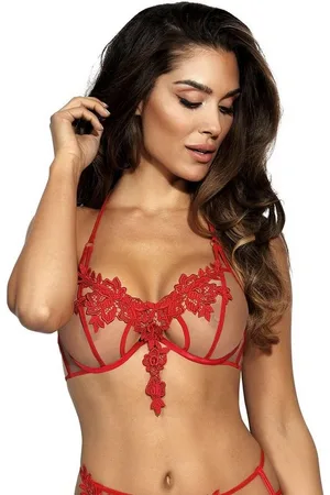 Axami Bügel-BH BH in rot mit Spitze transparent Blumenmuster Neckholder (einzeln, 1-tlg) - Verkäufer: Andalous Dessous