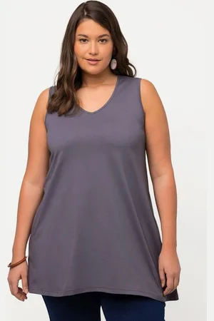 Ulla Popken Longshirt Longtop Naturfärbung A-Linie V-Ausschnitt ärmellos - Verkäufer: Popken Fashion Group