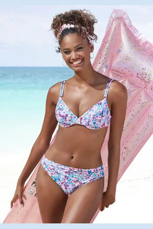 QS by s.Oliver Bikini-Hose Scatter florales Design, in Hornoptik, aus Microfaser, mit recyceltem Polyamid