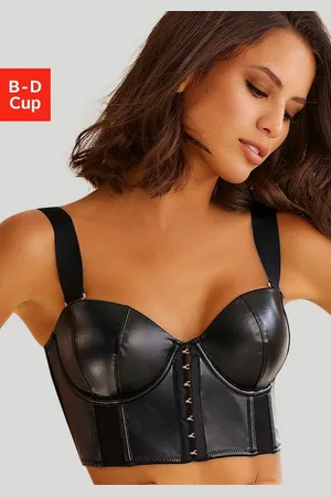 Petite Fleur Corsage mit abnehmbaren Trägern, Long-BH in Leder-Optik, sexy Dessous