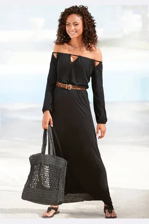 Lascana Maxikleid mit Cut-outs am Ausschnitt, schulterfreies Sommerkleid, Strandkleid