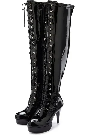 Lascana High-Heel-Stiefelette zum Schnüren Overkneestiefel mit Reißverschluss und Plateausohle, erotische Lack-Optik