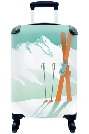 MuchoWow Handgepäckkoffer Eine Illustration von in den Boden gerammten Skiern und Skistöcken, 4 Rollen, Reisetasche mit rollen, Handgepäck für Ferien, Trolley, Reisekoffer - Verkäufer: GmbH
