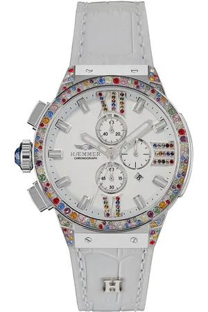 Hämmer Chronograph EMINENT WHITE SWAN, E-006, Quarzuhr, Damenuhr, Datum, Stoppfunktion, Saphirglas, Lederarmband