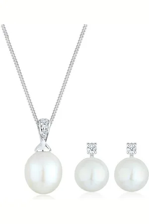Elli DIAMONDS Schmuckset Süßwasserzuchtperlen Diamant (0.10 ct) 925 Sterling Silber - Verkäufer: JULIE & GRACE GmbH