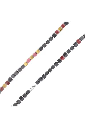 trendor Kette ohne Anhänger Farbstein-Collier 925 Silber Hämatit + Rhodonit Würfel - Verkäufer: uhrcenter