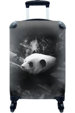 MuchoWow Handgepäckkoffer Panda mit Schmetterlingen im Dschungel - schwarz und weiß, 4 Rollen, Reisetasche mit rollen, Handgepäck für Ferien, Trolley, Reisekoffer - Verkäufer: GmbH