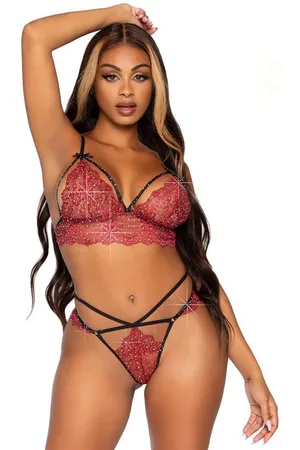 Leg Avenue Set: Bügelloser BH Dessous-Set: BH und String mit Glitzersteinen - (2-tlg) transparent - Verkäufer: Sandritas