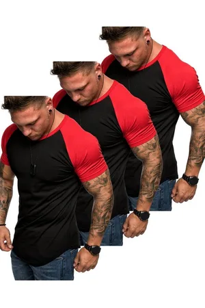 amaci T-Shirt 3. OMAHA 3er-Pack T-Shirts (3er-Pack) Herren Basic Oversize Kontrast Raglan T-Shirt - Verkäufer: