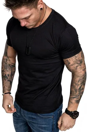 amaci T-Shirt LANCASTER Basic T-Shirt mit Rundhalsausschnitt Herren Einfarbig Vintage Rundhalsausschnitt Basic Crew Neck Shirt - Verkäufer: