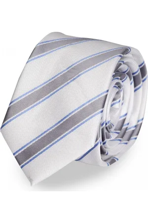 Fabio Farini Krawatte gestreifte Herren Krawatte - Tie mit Streifen in 6cm oder 8cm Breite (ohne Box, Gestreift) Breit (8cm), Weiß/Grau/Blau - Verkäufer: