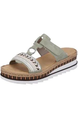 Rieker Pantolette, Keilabsatz, Sommerschuh, Schlappen mit Zierperlen besetzt