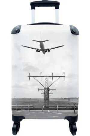 MuchoWow Handgepäckkoffer Sinkendes Flugzeug auf dem Weg zum Flughafen Schiphol - schwarz-weiß, 4 Rollen, Reisetasche mit rollen, Handgepäck für Ferien, Trolley, Reisekoffer - Verkäufer: GmbH