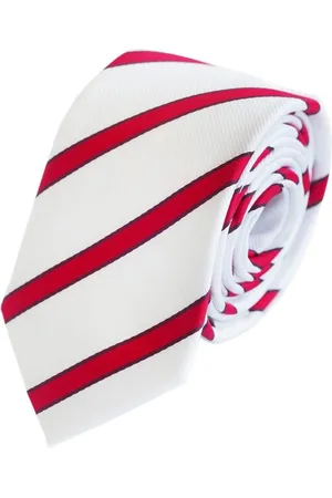 Fabio Farini Krawatte gestreifte Herren Krawatte - Tie mit Streifen in 6cm oder 8cm Breite (ohne Box, Gestreift) Breit (8cm), Weiß/Weinrot/Signalrot - Verkäufer: