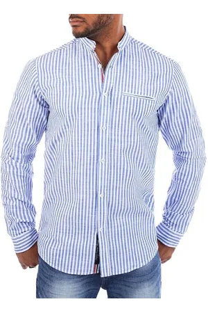 Carisma Langarmhemd Herren Baumwoll Leinen Mix Hemd 8455 Regular Langarm Stehkragen Gestreift - Verkäufer: fresh-style