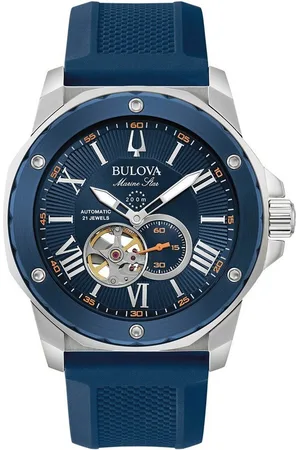 BULOVA Automatikuhr Marine Star Automatic 98A303, Armbanduhr, Herrenuhr, Silikonarmband, wasserdicht bis 20 bar