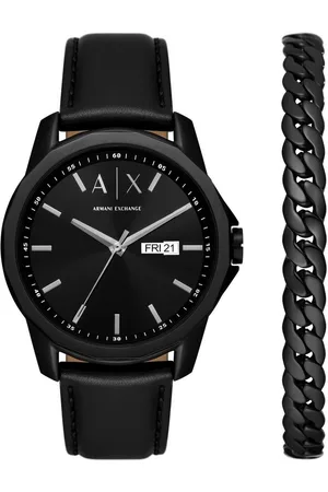 Armani Exchange Quarzuhr AX7147SET, (Set, 2-tlg., mit Schmuckarmband), Armbanduhr, Herrenuhr, ideal auch als Geschenk, Datum, Lederarmband