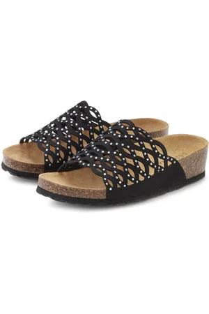 Lascana Mule, Sandale, offener Schuh Pantolette mit Komfortkorkfußbett aus Leder und Glitzersteinchen