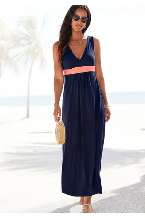 Lascana Maxikleid mit farbigem Einsatz und V-Ausschnitt, Sommerkleid, Strandkleid
