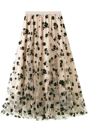 DEBAIJIA Plisseerock Damen Tüllrock Sommer Frauen Mesh Hohe Taille Midi Röcke Floral - Verkäufer: Paciea UG