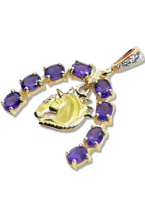 Goldene Hufeisen Kettenanhänger Amethyst Hufeisen Pferd Anhänger 925 Silber Vergoldet, Edelsteinschmuck für Damen - Verkäufer: