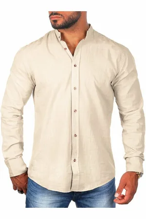 Carisma Langarmhemd Herren Leinen Baumwoll Mix Hemd 8389 Regular Langarm Stehkragen Uni - Verkäufer: fresh-style