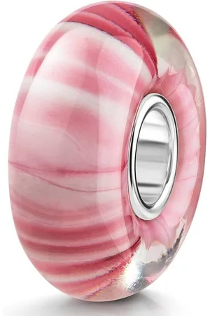 Materia Bead Glasperle Weiß Streifen Bonbon Design 537, Hülse aus 925 Sterling Silber - Verkäufer: Schmuck